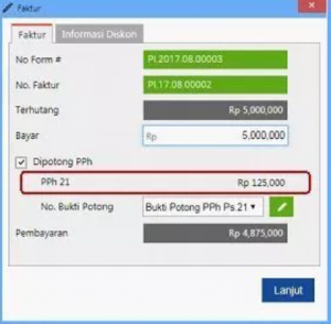 Informasi PPh 21 saat pemilihan Faktur Pembelian